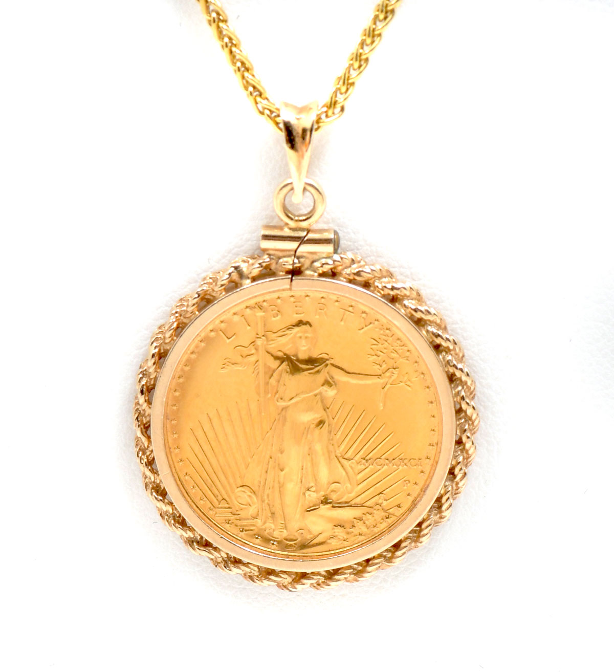 Appraisal: GOLD STANDING LIBERTY COIN ON K CHAIN Total weight Approx