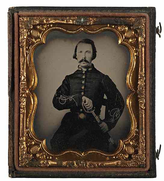 Appraisal: Armed Confederate nd Lieutenant Sixth Plate Ambrotype Sixth plate ambrotype