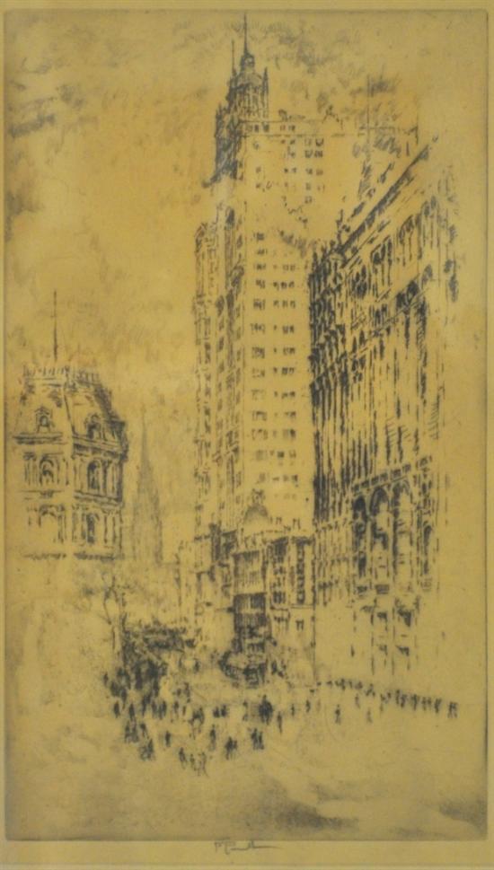 Appraisal: Joseph Pennell American - etching possible New York street scene