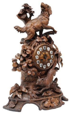 Appraisal: Large Black Forest carved mantel clock mid to late th