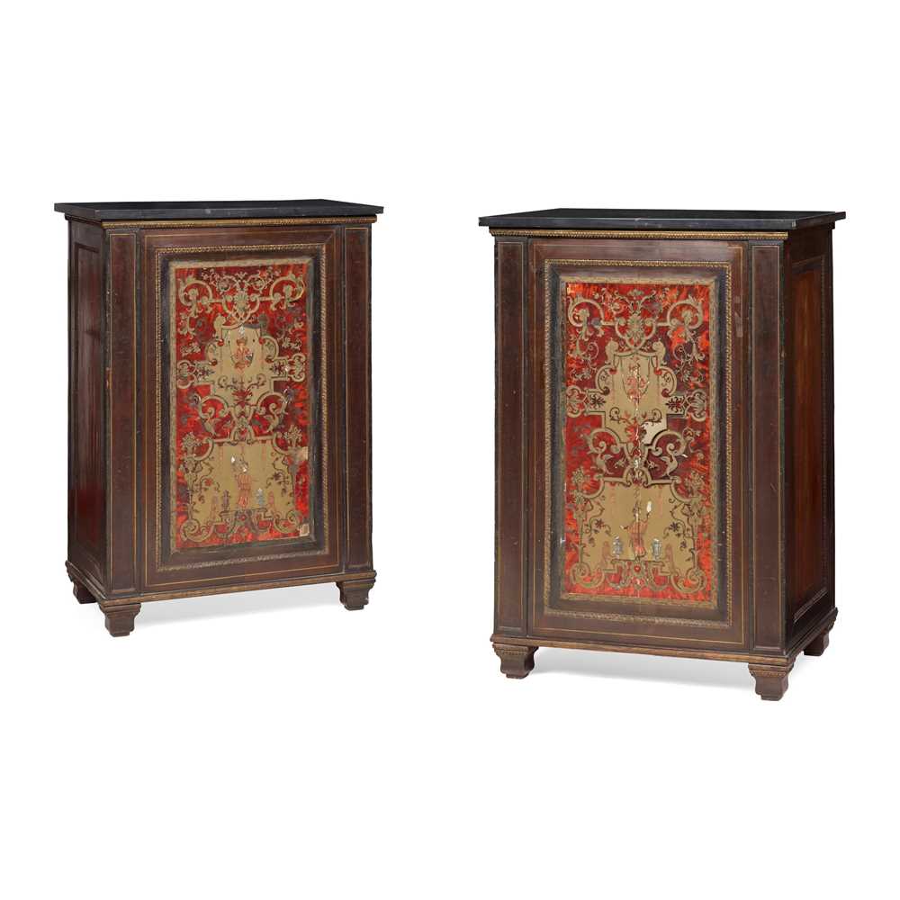 Appraisal: Y PAIR OF FRENCH BOULLE MARQUETRY AND EBONISED MEUBLES D'APPUI