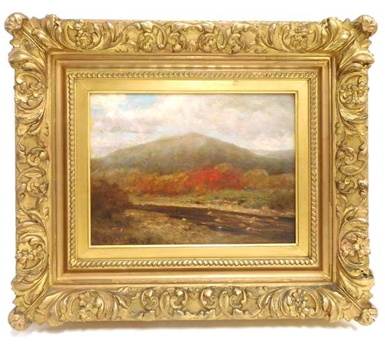 Appraisal: Oil on canvas board depicting autumnal landscape bearing signature of