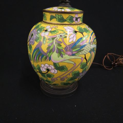 Appraisal: Chinese Cloisonne Lamp phoenix floral on yellow field body