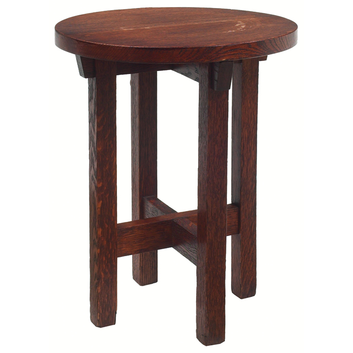 Appraisal: Arts and Crafts tabouret circular top over a cross-stretcher base