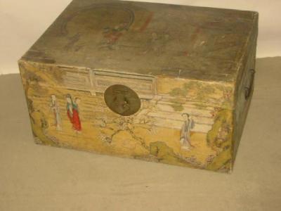 Appraisal: A CHINESE SOFTWOOD TRUNK of oblong form with brass lockplate