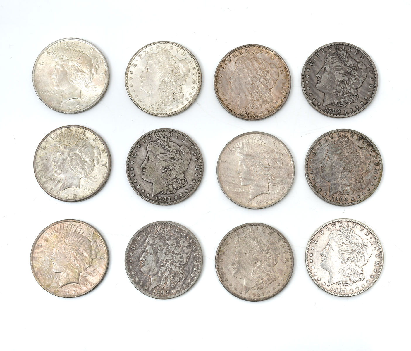 Appraisal: PIECE MORGAN AND PEACE SILVER DOLLARS Comprising - - -