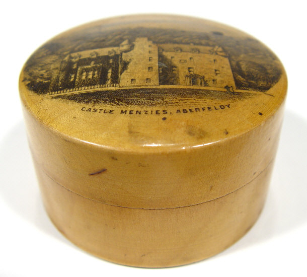 Appraisal: Mauchlin bun shaped box printed with 'Castle Menzies - Aberfeldy'