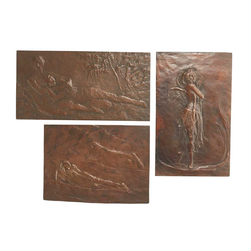 Appraisal: LILIAN HAMILTON BRITISH - THREE FIGURE SUBJECT PLAQUES Bronze cm