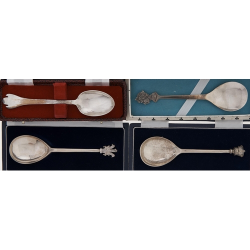 Appraisal: Three Elizabeth II silver commemorative spoons and a James II