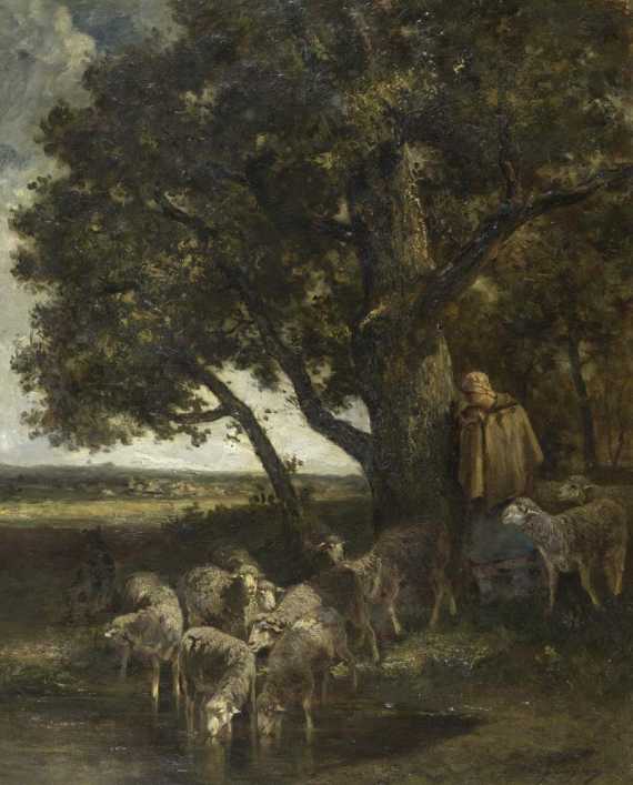 Appraisal: JACQUES CHARLES EMILE Paris Herdsmen with sheep under a tree