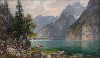 Appraisal: J Sikell American School th Century Mountain Lake Oil on