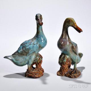 Appraisal: Pair of Glazed Pottery Ducks China possibly Ming dynasty or