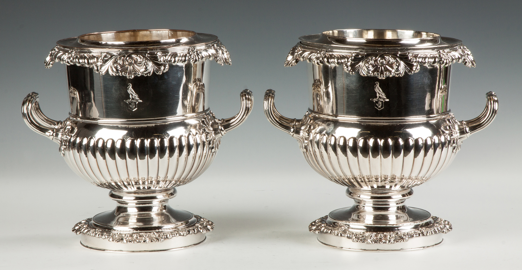 Appraisal: Pair of Georgian Sheffield Wine Coolers th century With coat