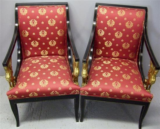 Appraisal: Pair of French Empire style ebonised and gilt arm chairs