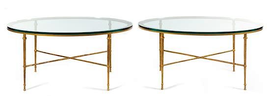 Appraisal: A Pair of Gilt Iron and Glass Low Tables Height