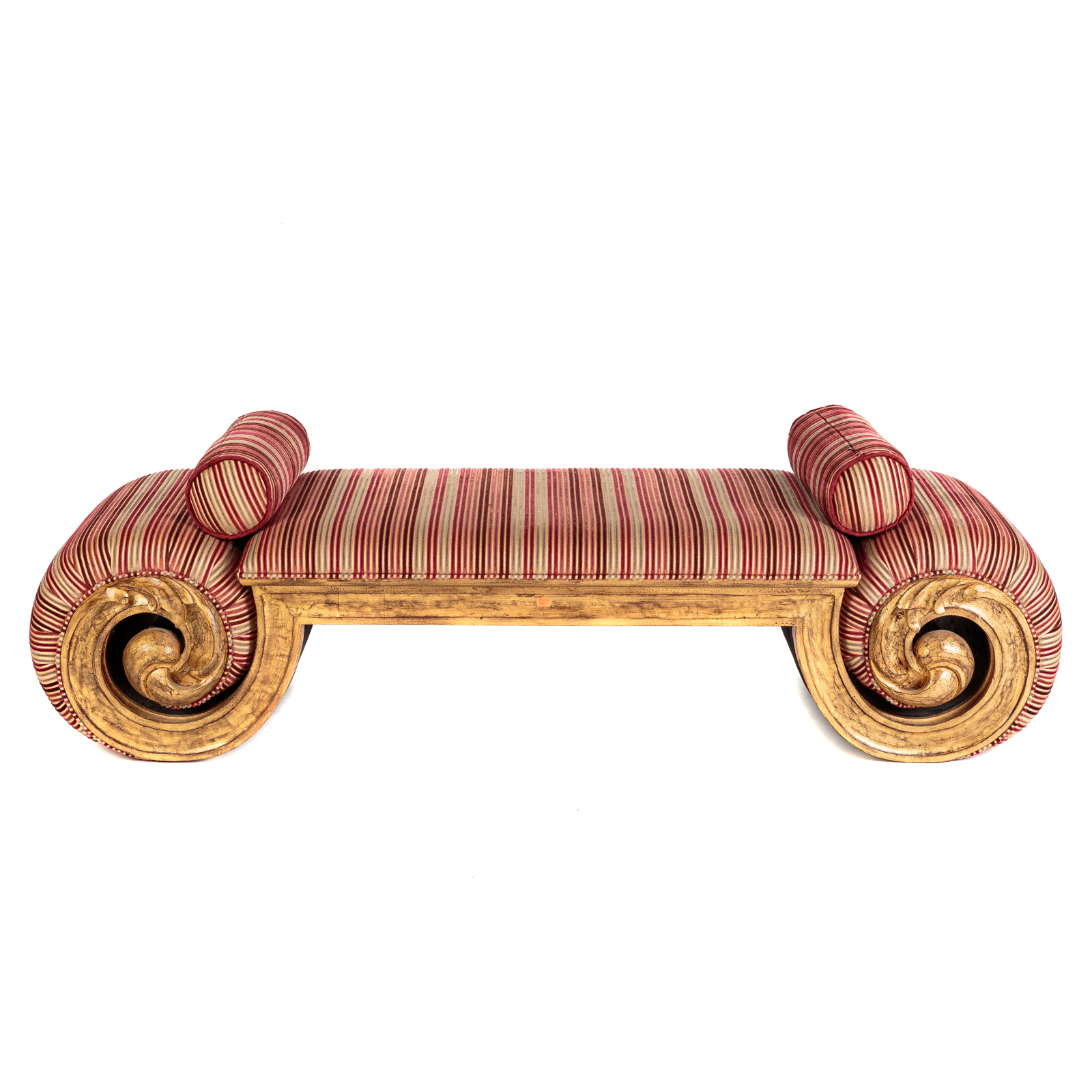 Appraisal: NEOCLASSICAL STYLE GILTWOOD UPHOLSTERED BENCH With striped upholstery in H