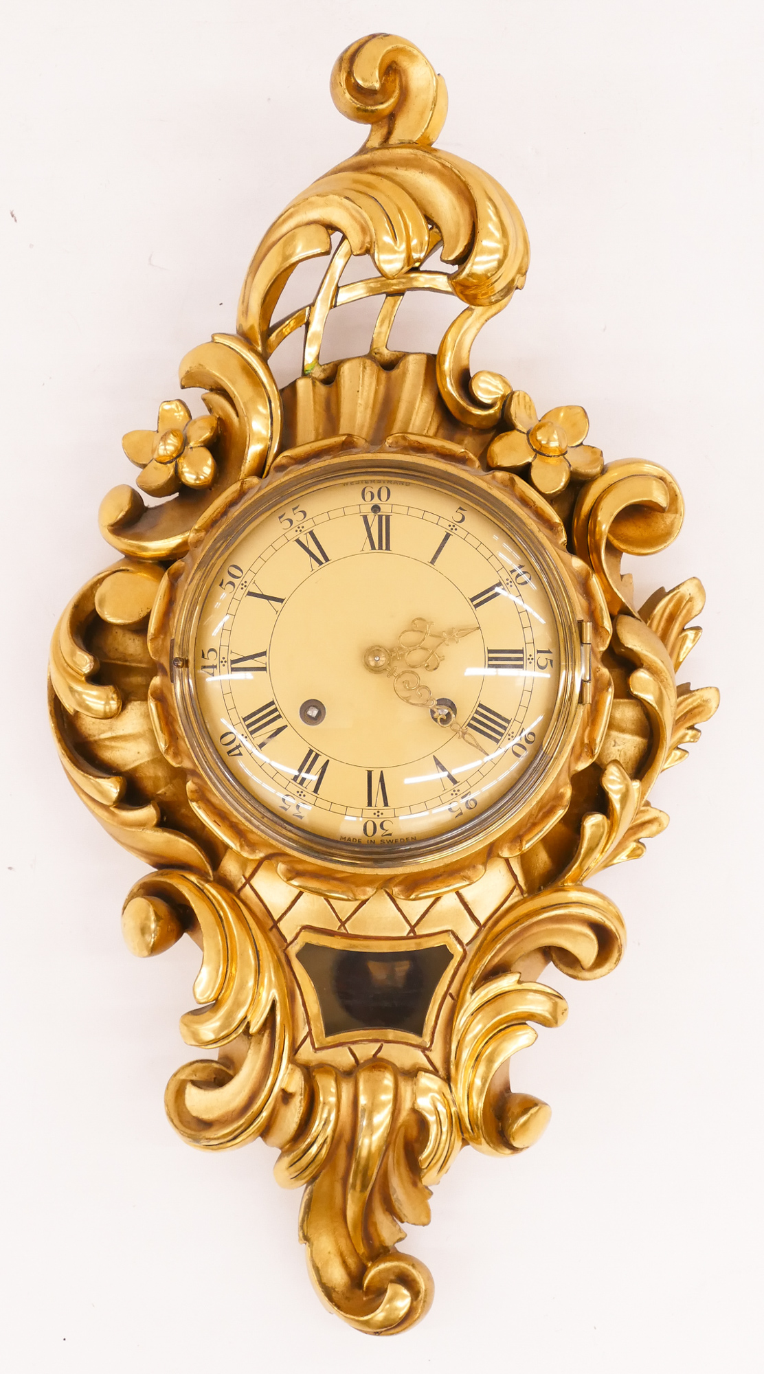 Appraisal: Westerstrand Swiss Gilt Rococo Wall Clock ''x '' Gilt carved