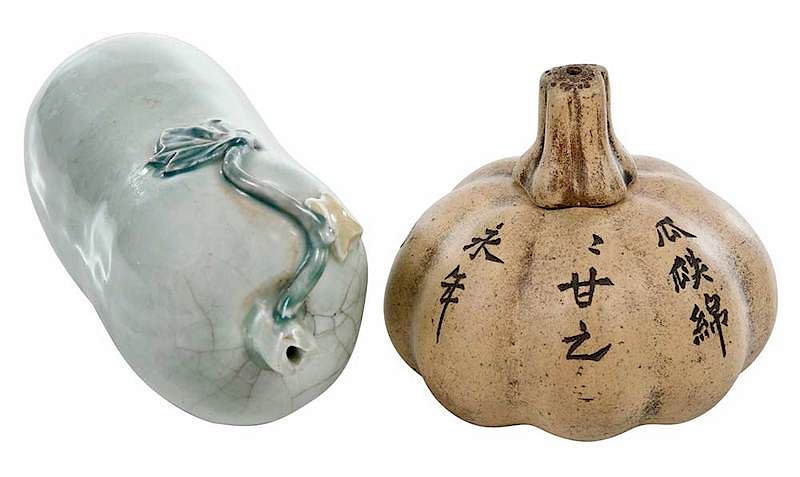 Appraisal: Two Chinese Gourd Form Water Droppers th century ceramic pumpkin