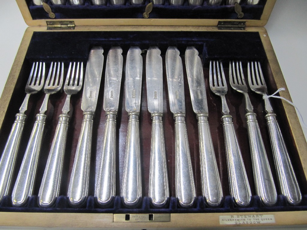 Appraisal: Cased twenty four piece silver plated fish cutlery set