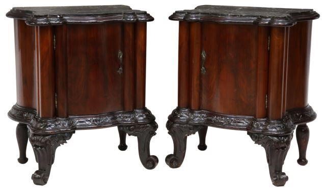 Appraisal: pair Venetian walnut bedside cabinets th c having shaped inset