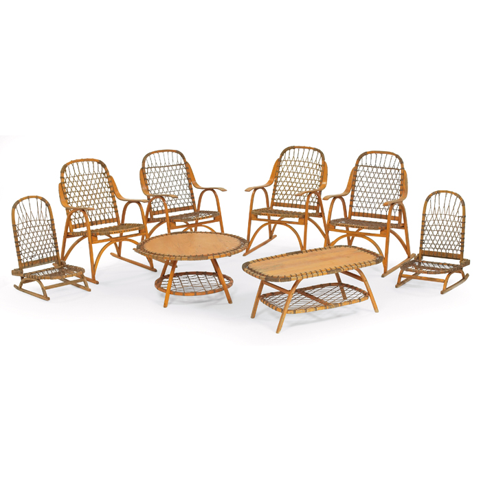 Appraisal: Snowshoe Furniture set consisting of four chairs two tables and