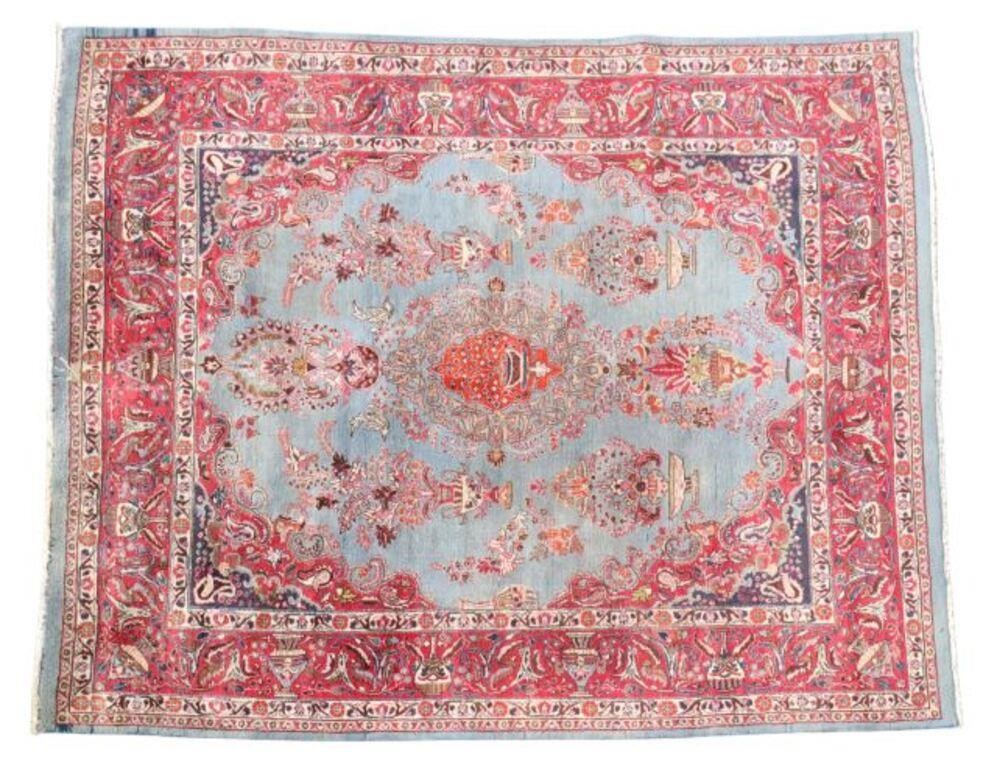 Appraisal: Hand-tied Persian Mashad rug repair to center and side approx