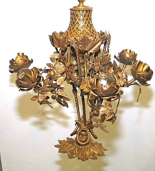 Appraisal: A Rococo floriform gilt metal six light chandelier mid th