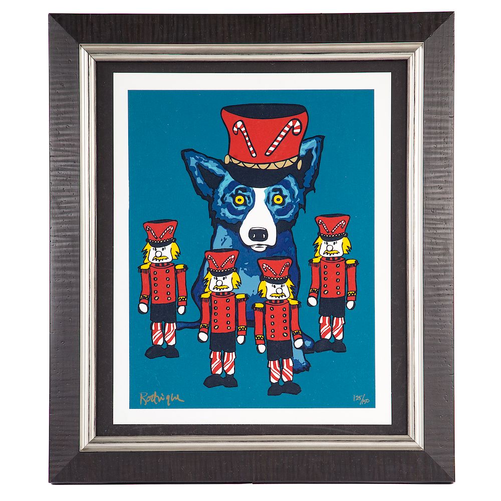 Appraisal: George Rodrigue Blue Dog with Nutcrackers American - Serigraph ed