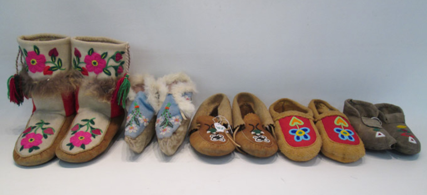 Appraisal: FIVE PAIR OF NATIVE AMERICAN MOCCASINS all hand made of