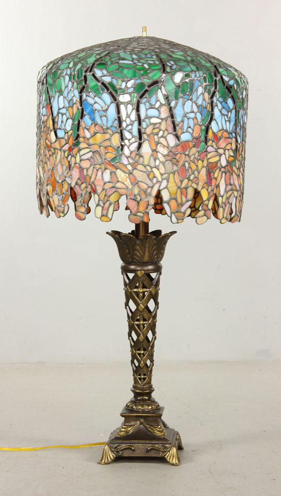 Appraisal: - Tiffany Style Table Lamp Leaded Glass Tiffany style table