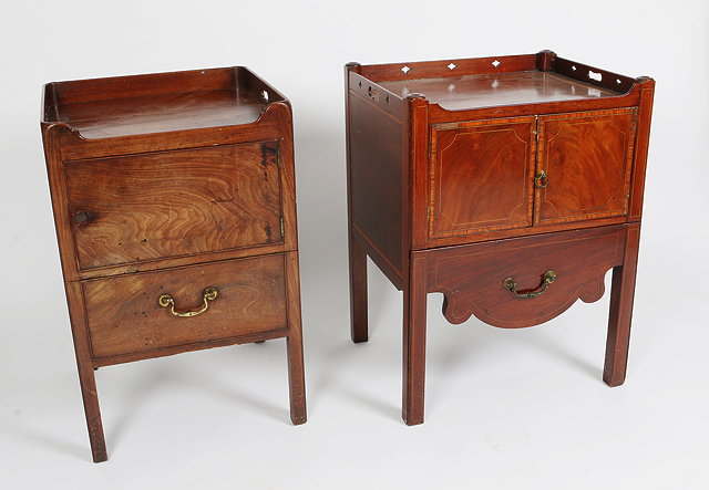 Appraisal: A GEORGE III MAHOGANY AND SATINWOOD CROSSBANDED NIGHT COMMODE with