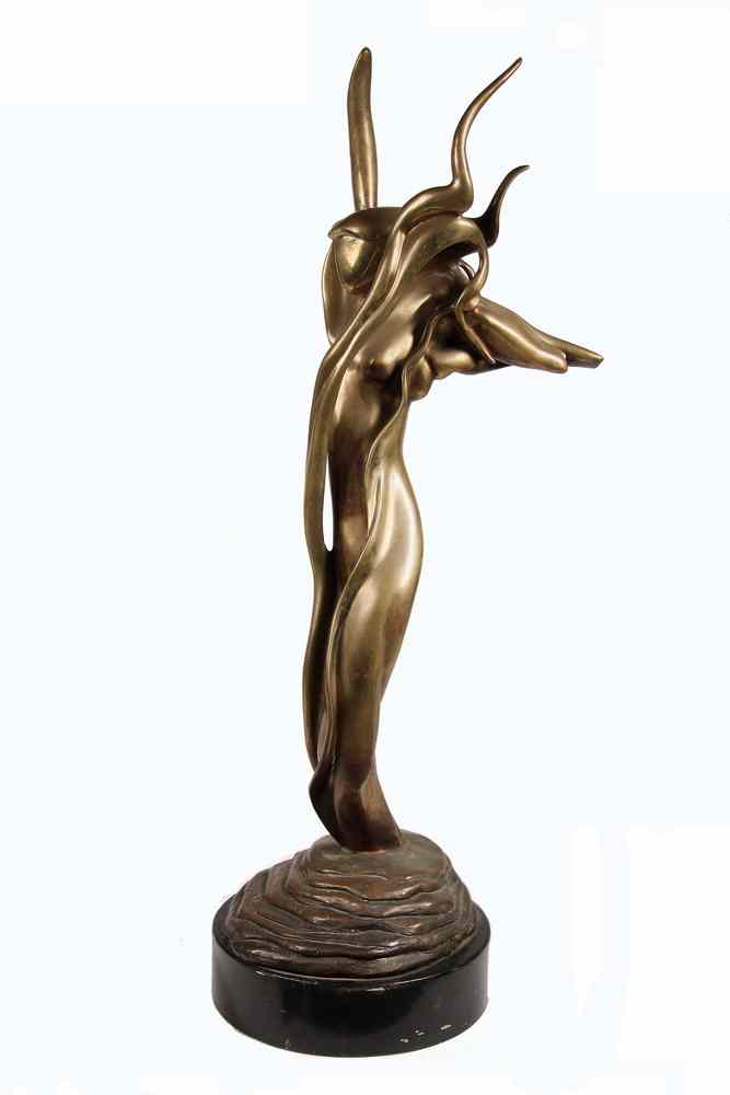 Appraisal: BRONZE SCULPTURE - Abstract Figural Bronze of Woman on stepped