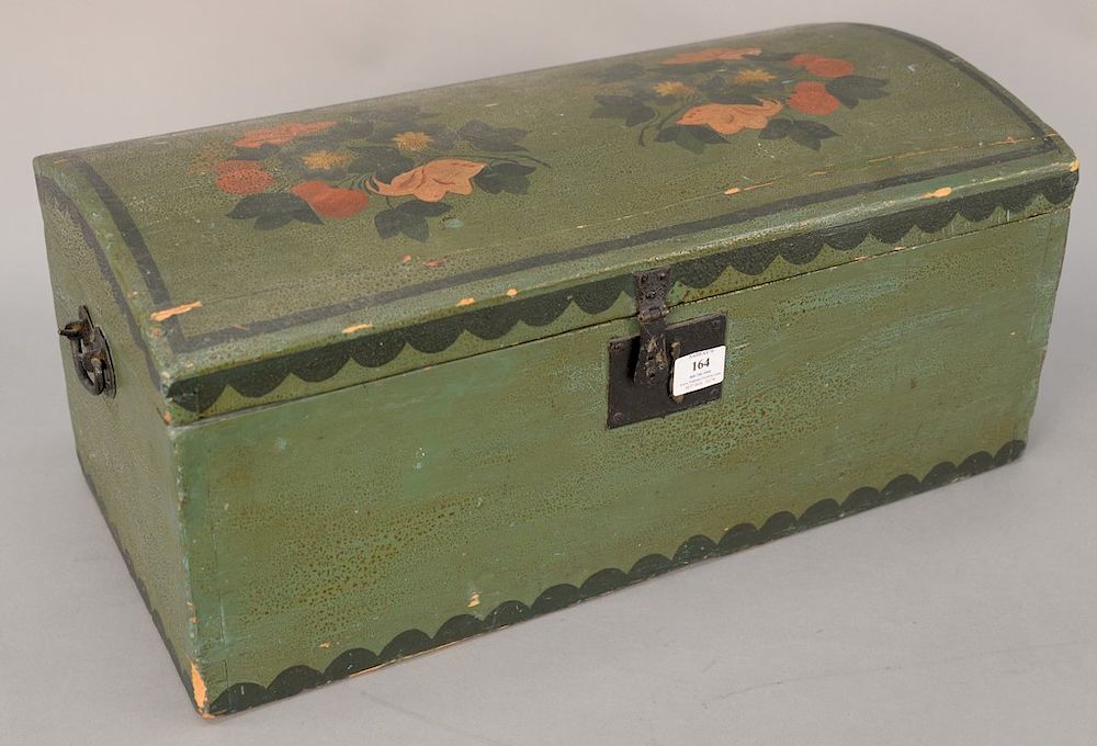 Appraisal: Dome lift top chest with floral painted top Dome lift