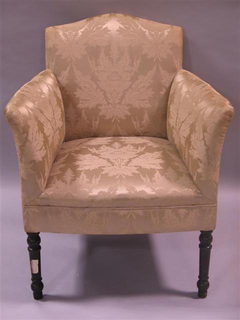 Appraisal: LATE FEDERAL MAHOGANY ARMCHAIR Mid-late th century the gold damask