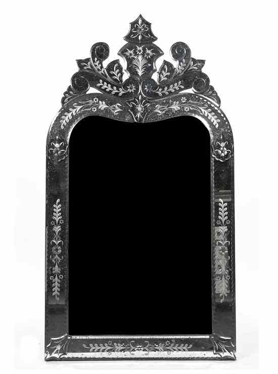 Appraisal: A Venetian Glass Mirror the domed rectangular plate set in