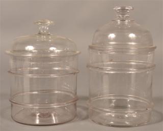 Appraisal: Two Antique Blown Colorless Glass Canisters Dome lids with mushroom