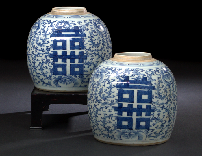 Appraisal: Pair of Chinese Blue-and-White Porcelain Ginger Jars fourth quarter th