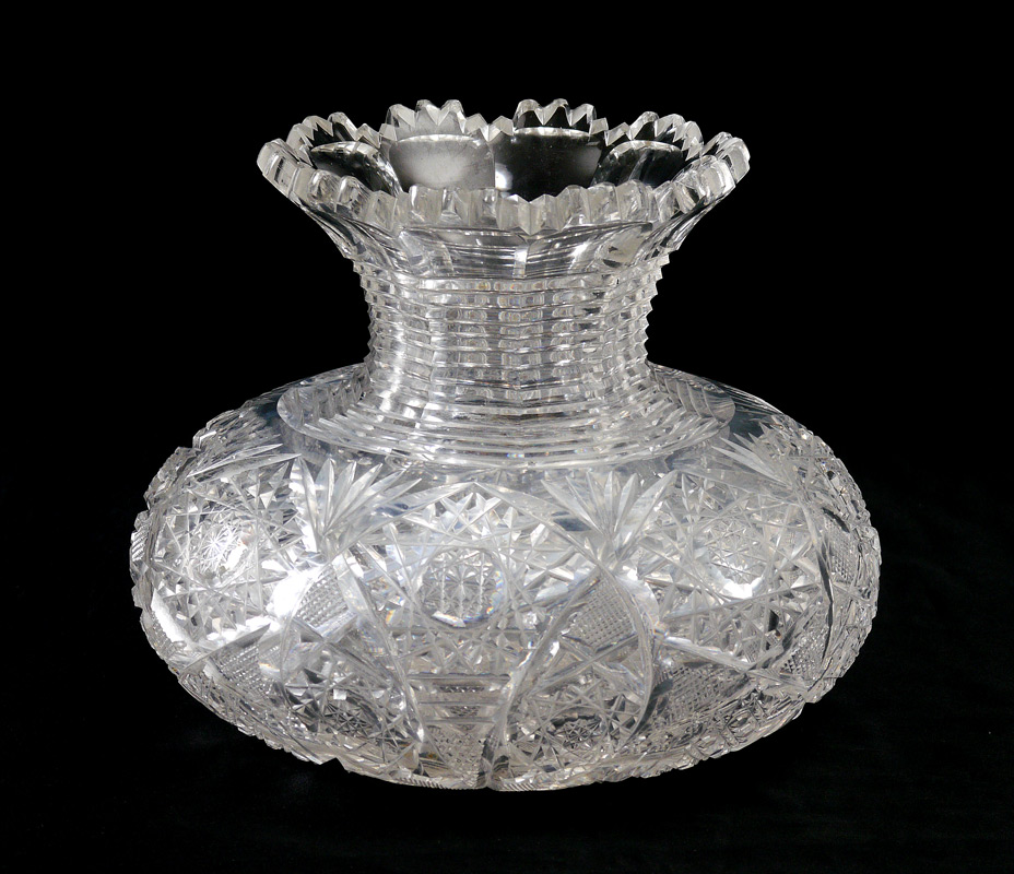 Appraisal: BULBOUS AMERICAN BRILLIANT CUT GLASS VASE Flared tooth rim step