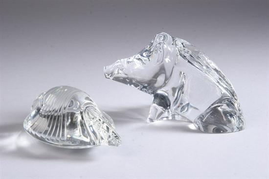 Appraisal: STEUBEN GLASS ARMADILLO AND BACCARAT GLASS BOAR Armadillo with etched