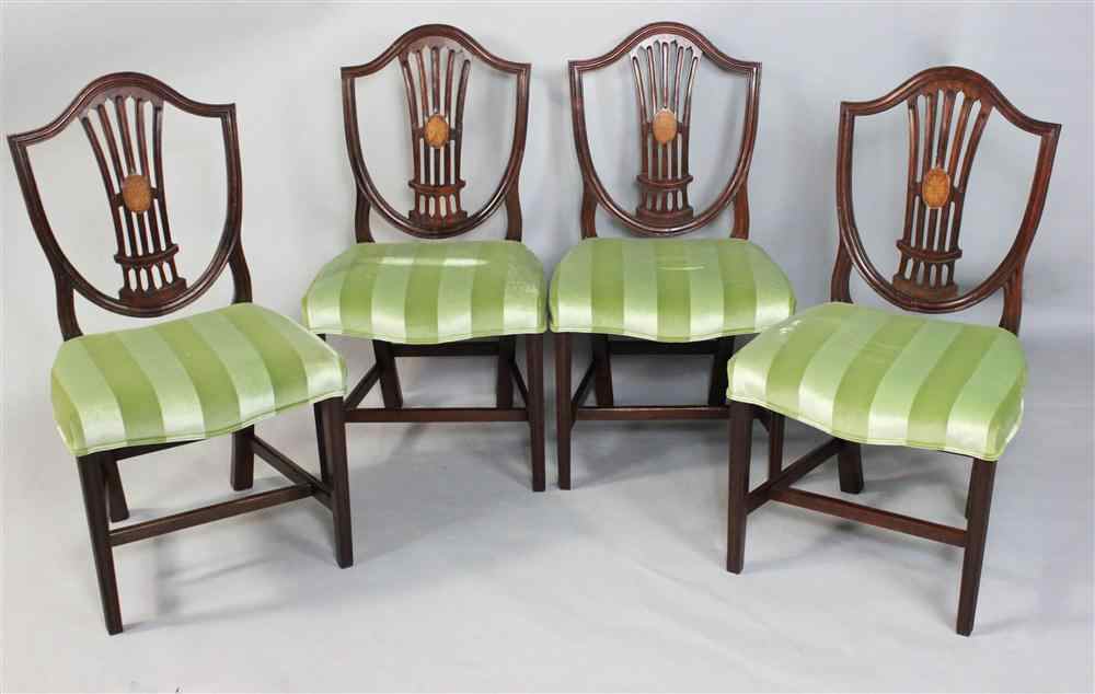 Appraisal: SET OF FOUR FEDERAL STYLE INLAID MAHOGANY SHIELD BACK DINING