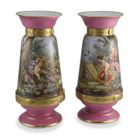 Appraisal: Pair of French Gilt and Painted Porcelain Vases Estimate -