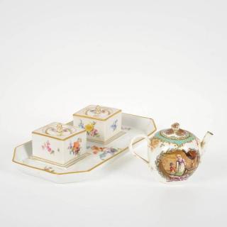 Appraisal: Meissen porcelain inkstand and single cup teapot th th c