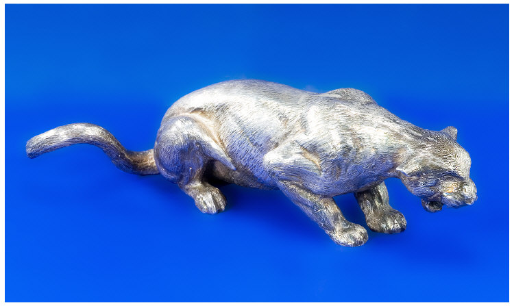 Appraisal: Silver Model Of A Jaguar Wild Cat Realistic and detailed