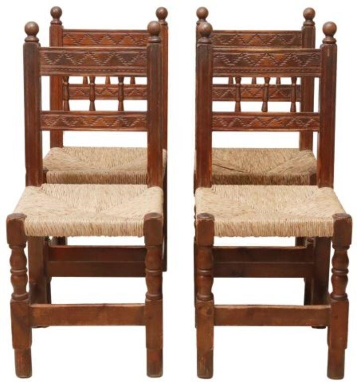 Appraisal: lot of Spanish rustic carved pine side chairs th c