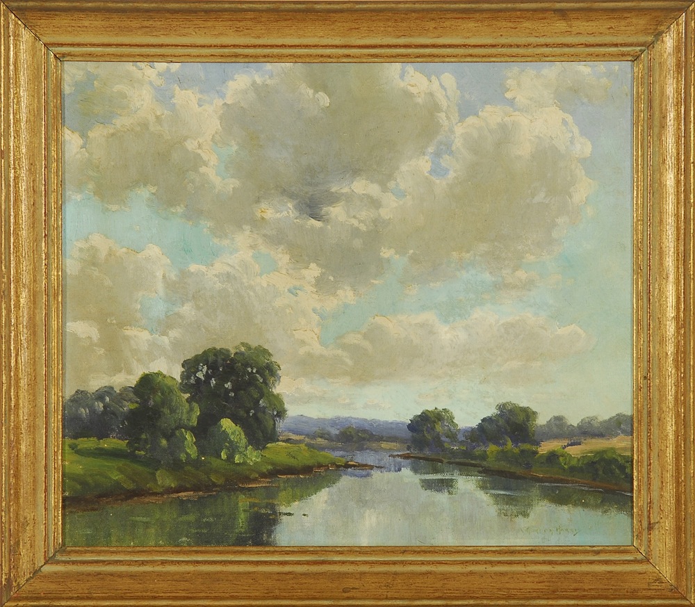 Appraisal: CHARLES GORDON HARRISAmerican - Impressionist river landscape Signed faintly lower