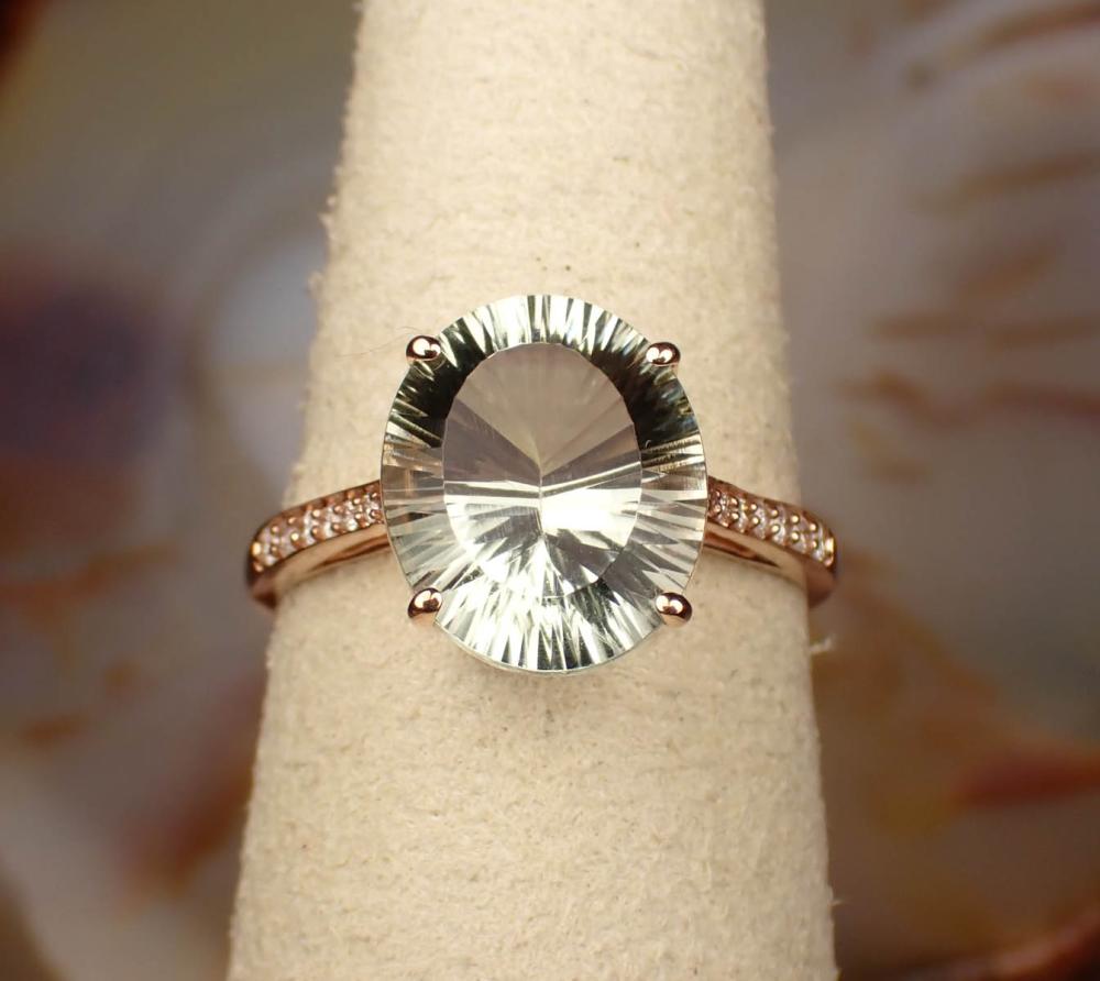 Appraisal: PRASIOLITE DIAMOND AND FOURTEEN KARAT GOLD RING The rose gold