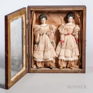 Appraisal: Shadow Box Containing Milliner Model Dolls th century the dolls