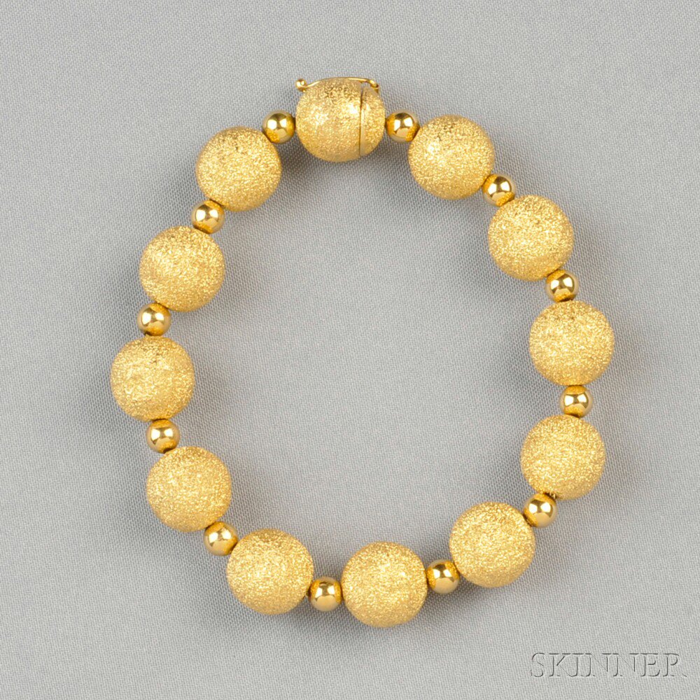 Appraisal: kt Gold Bead Bracelet composed of textured and polished gold