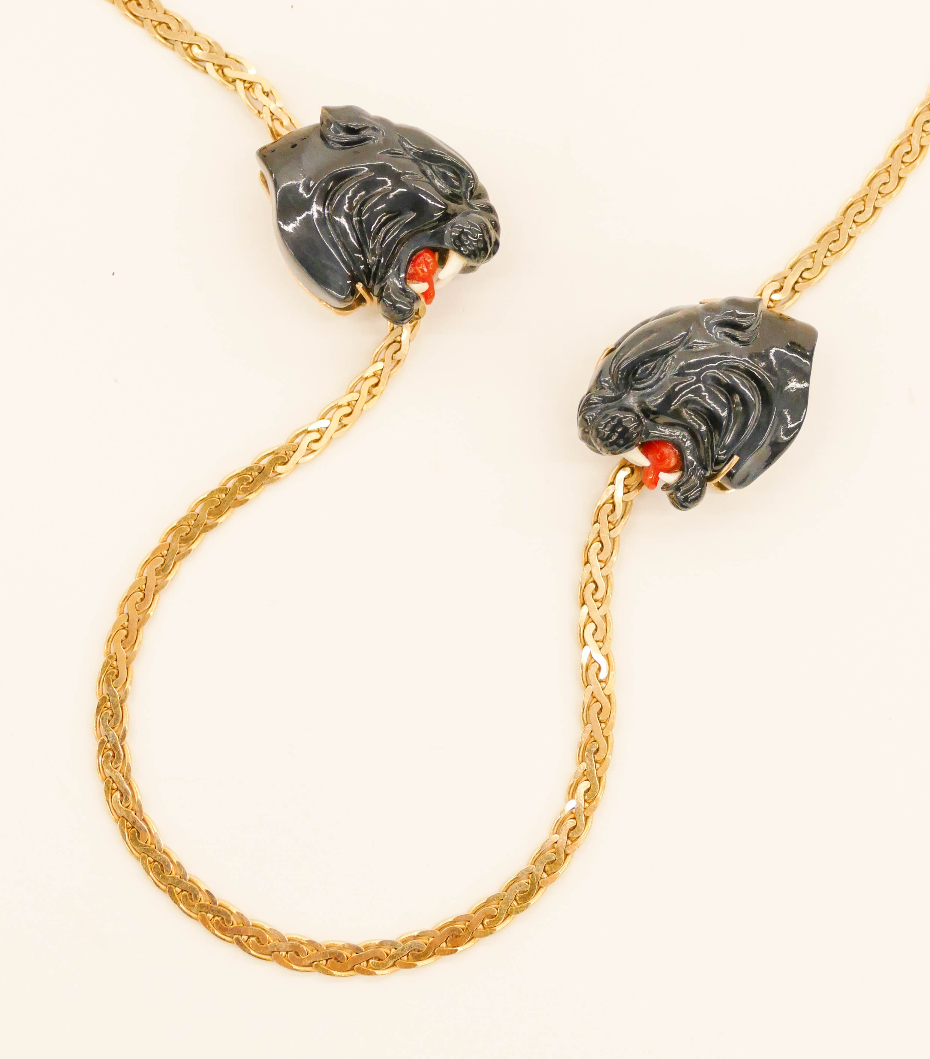 Appraisal: Fine Black and Red Coral k Tiger Necklace '' Unusual