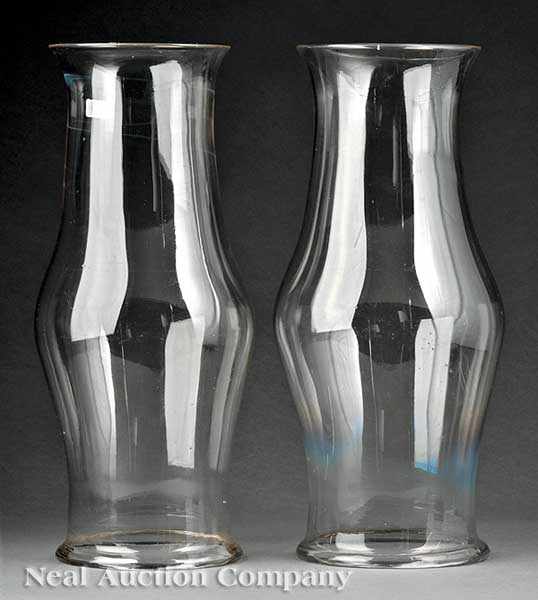 Appraisal: A Pair of Antique American Blown Glass Hurricane Shades baluster